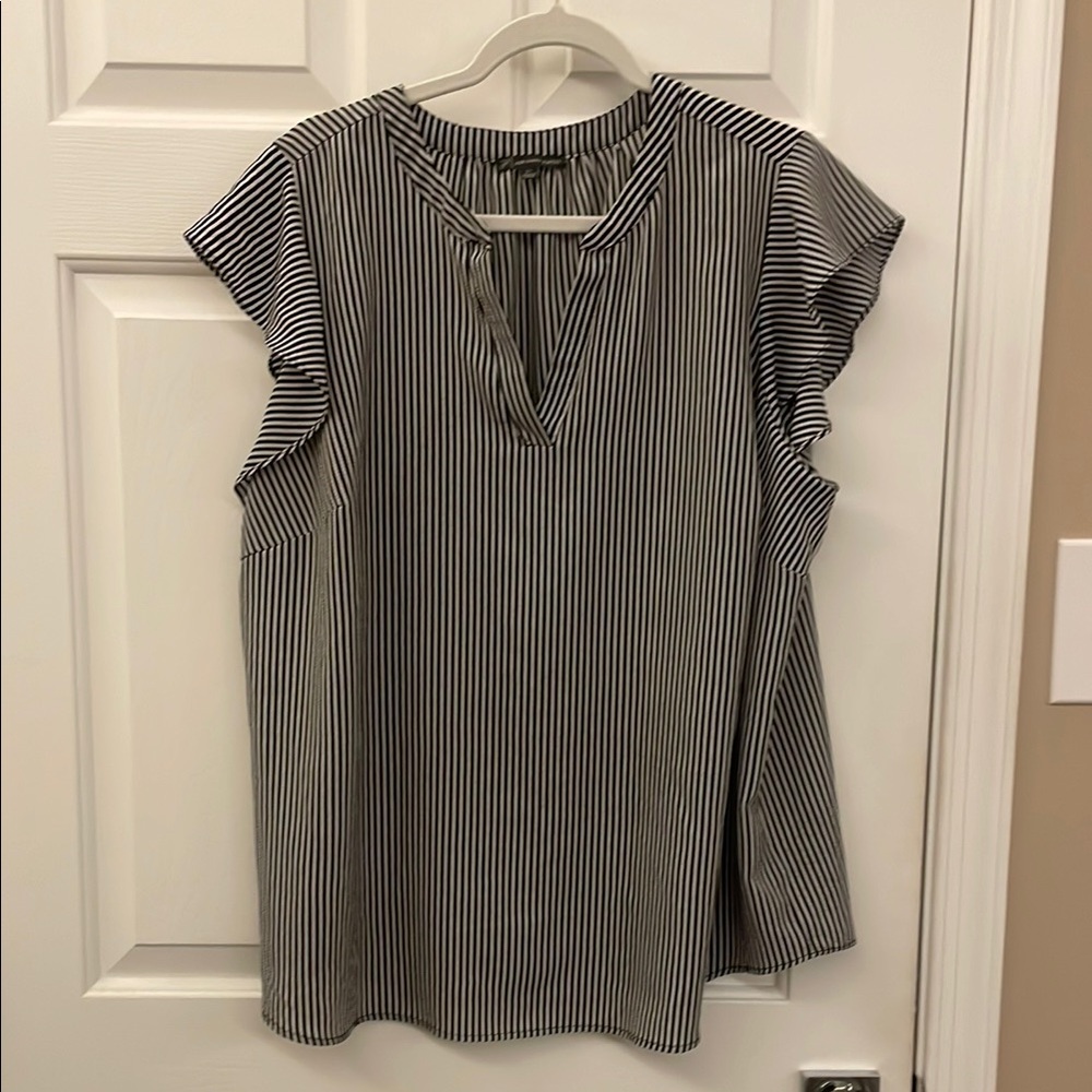 Adrianna Papell  Cap Sleeve Blouse with V Collar